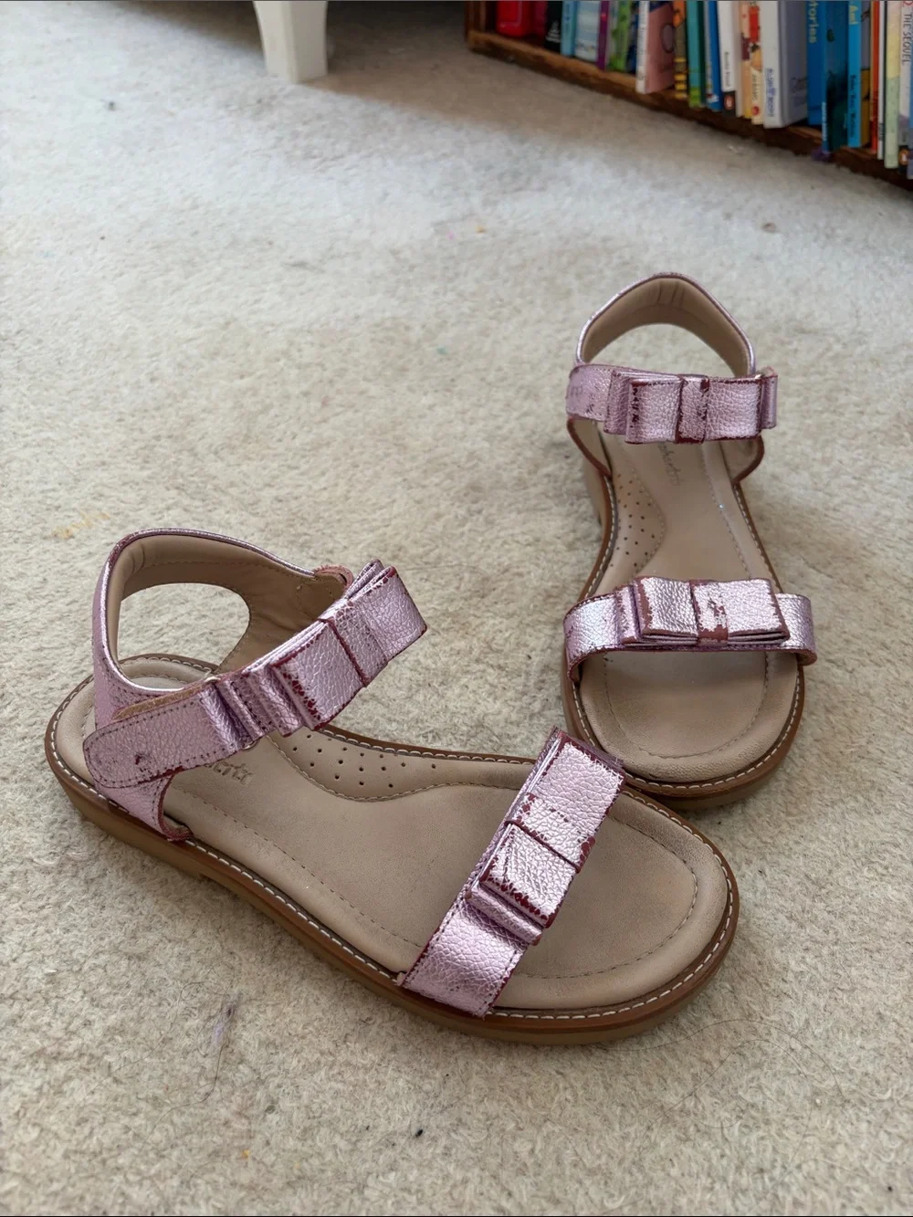Elephantito Metallic Pink Bow Strap Sandals